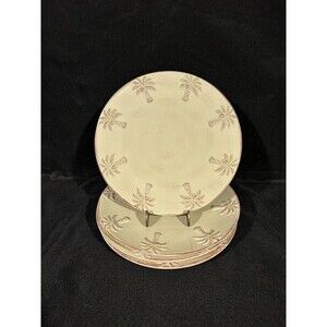 (4) Brushed Cream & Maroon 8” Palm Tree Tropical Salad Plates October Hill